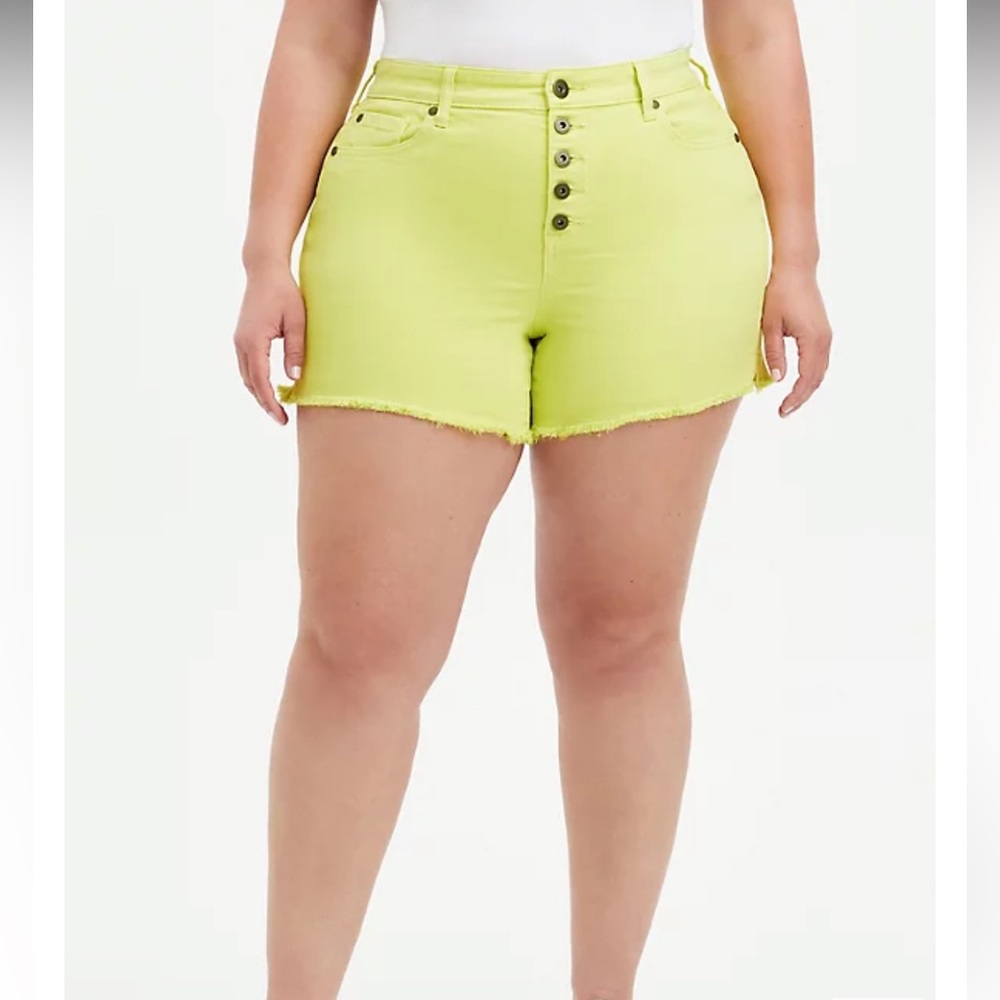torrid Neon Lime High-Rise Button-Front Denim Shorts